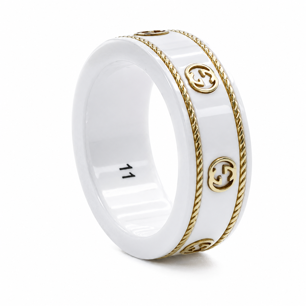 GUCCI GGロゴ 750リング　重さ9.1g サイズ写真参照 Gucci Icon 18ct Yellow Gold Interlocking G Ring Size : K (11
