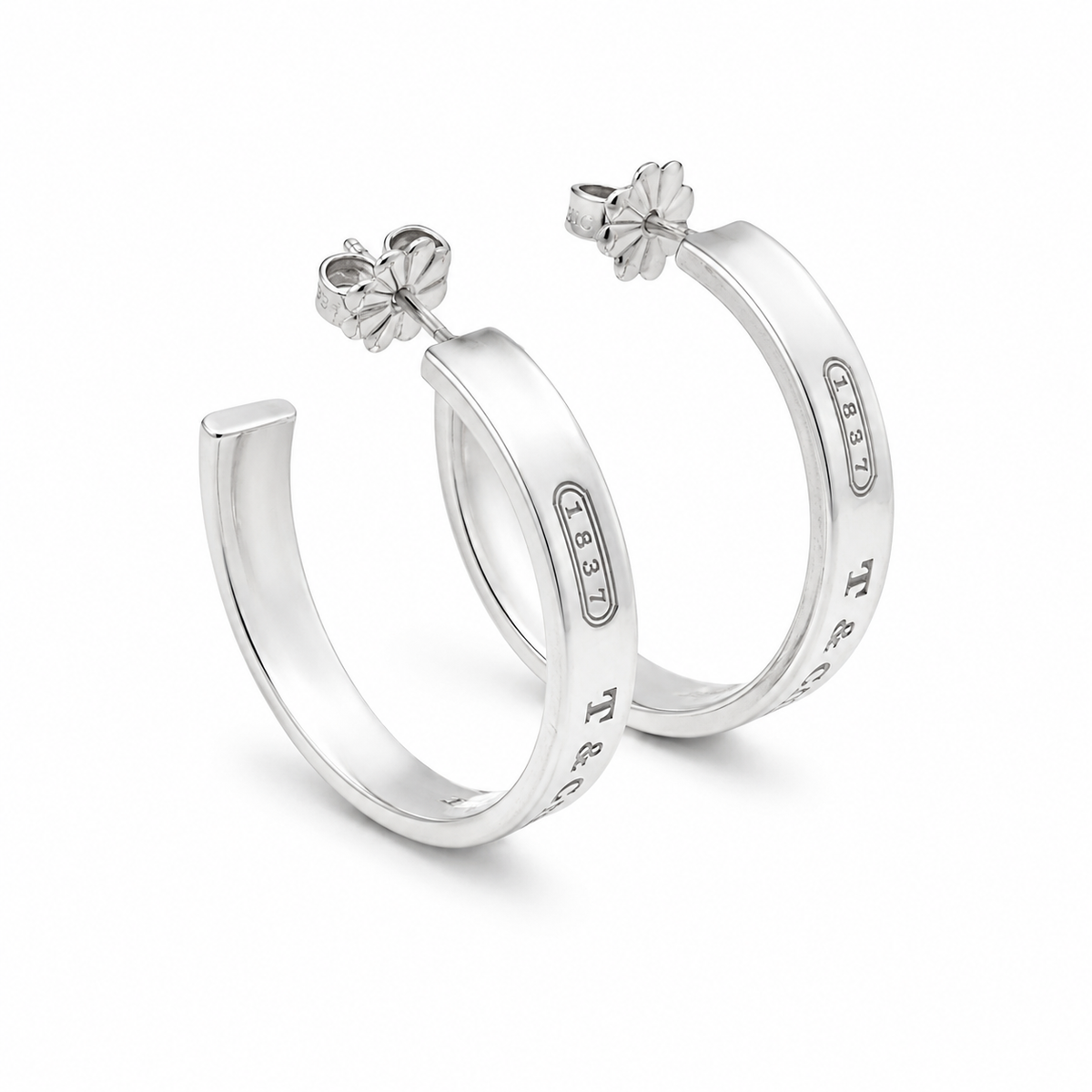 Tiffany & Co 1837 Sterling Silver Medium 26mm Hoop Earrings