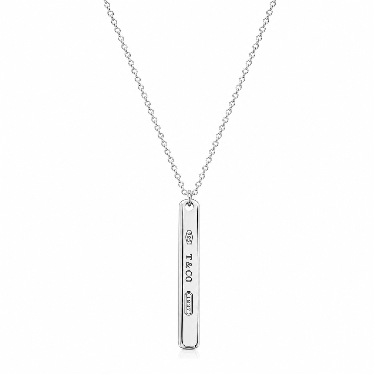 Tiffany & Co 1837 Sterling Silver Narrow Bar Pendant Necklace - 16