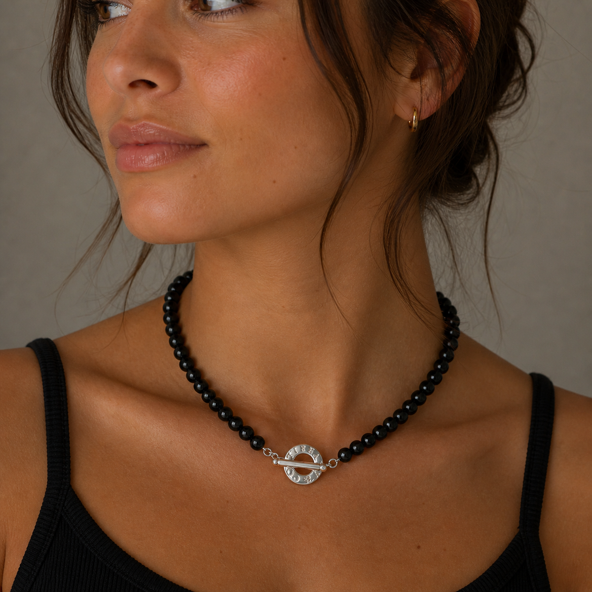 Tiffany & Co Black Onyx Bead Toggle Sterling Silver Choker
