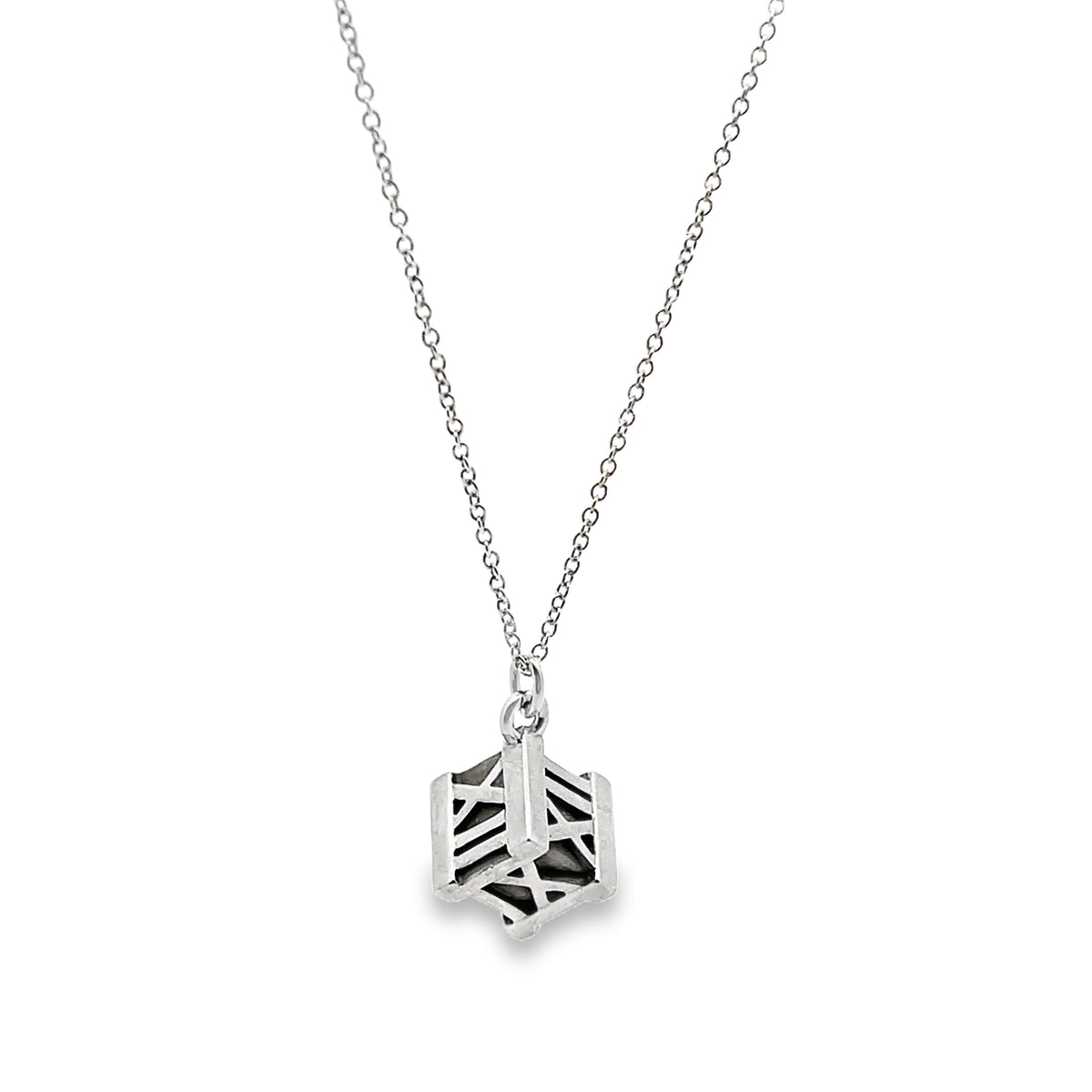 Tiffany & Co Atlas Cube Sterling Silver Pendant Necklace 16 - 18