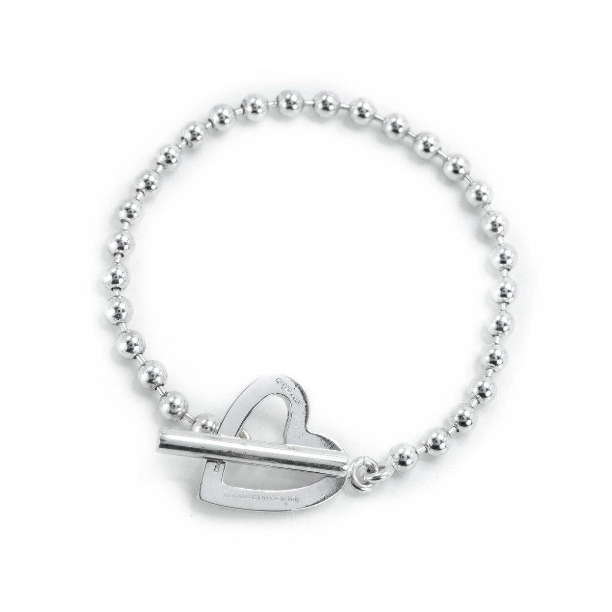 Gucci Boule Heart Toggle Sterling Silver Beaded Bracelet - 16cm