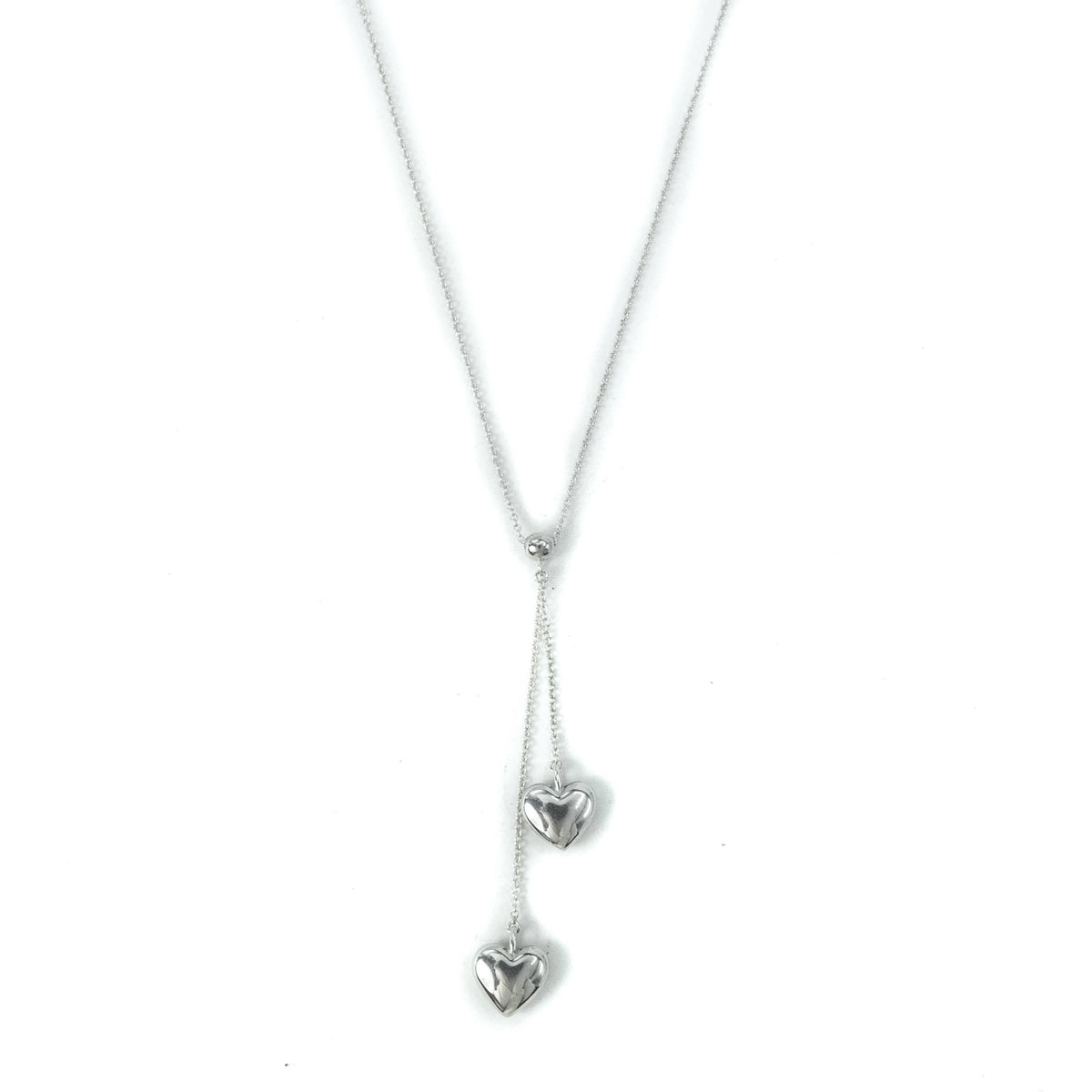 Tiffany Co Sterling Silver Double Heart Drop Pendant Necklace