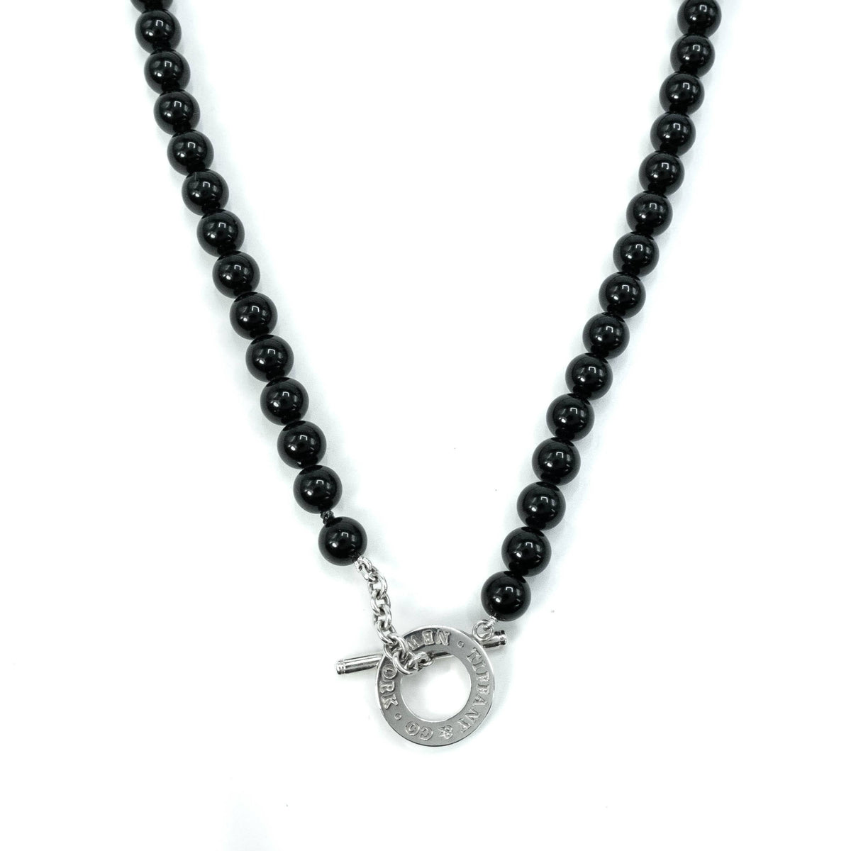 Vintage sterling silver 4mm black onyx bead toggle necklace deals size 17in