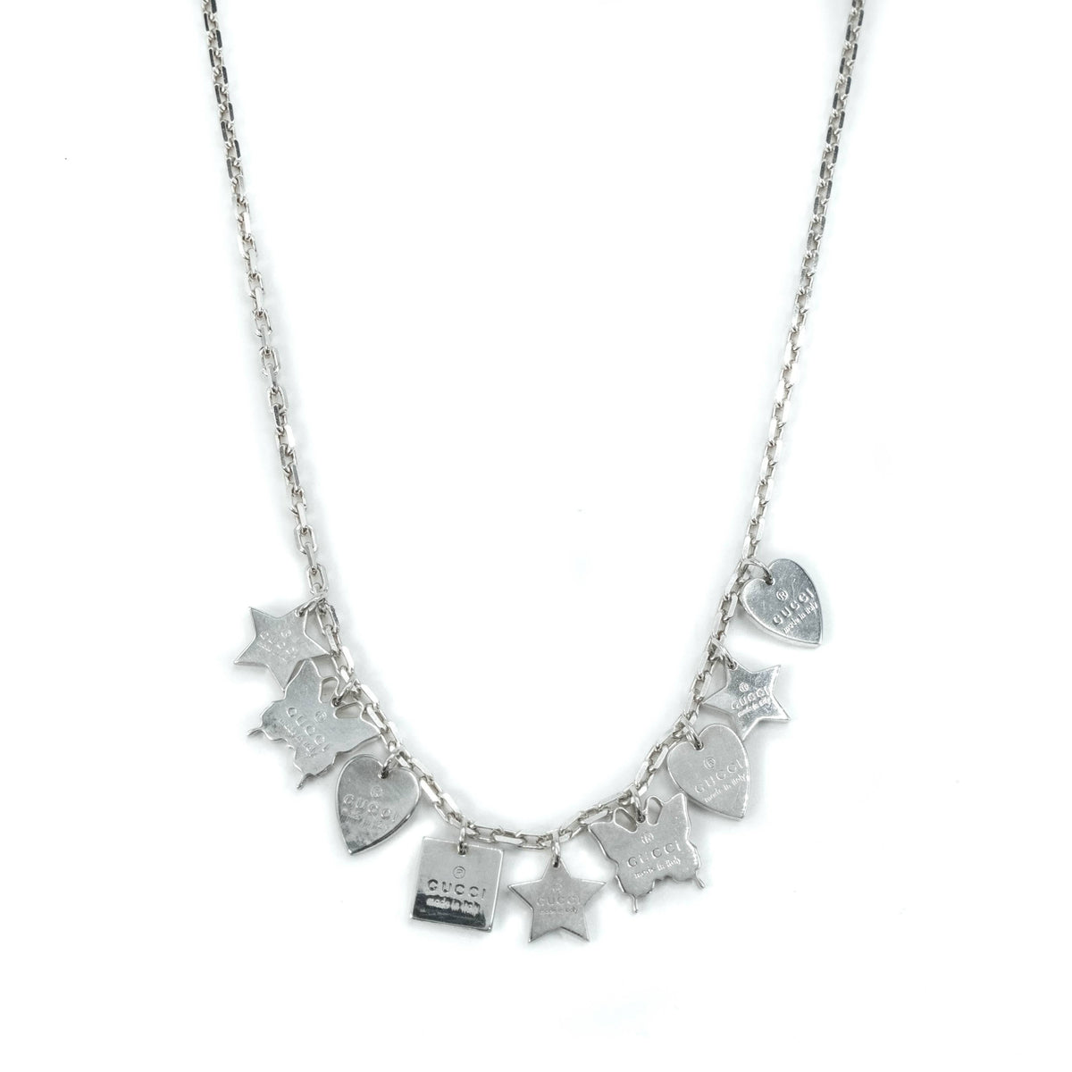 Gucci Trademark Heart & Butterfly Star Sterling Silver Necklace