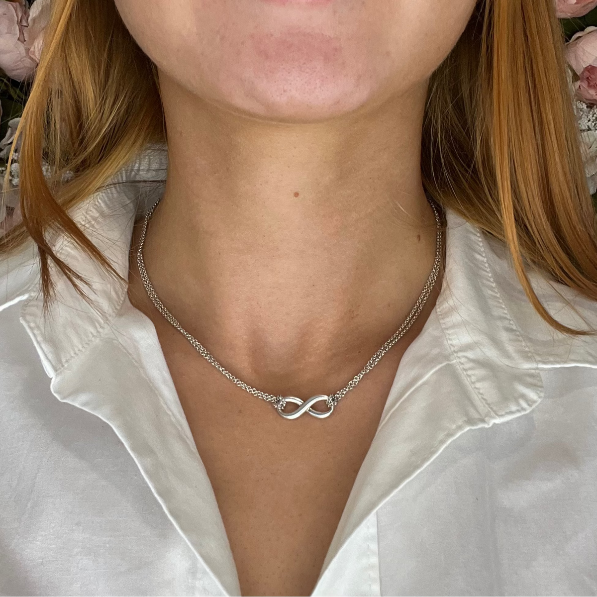 Tiffany Co Infinity Double Chain Sterling Silver Pendant