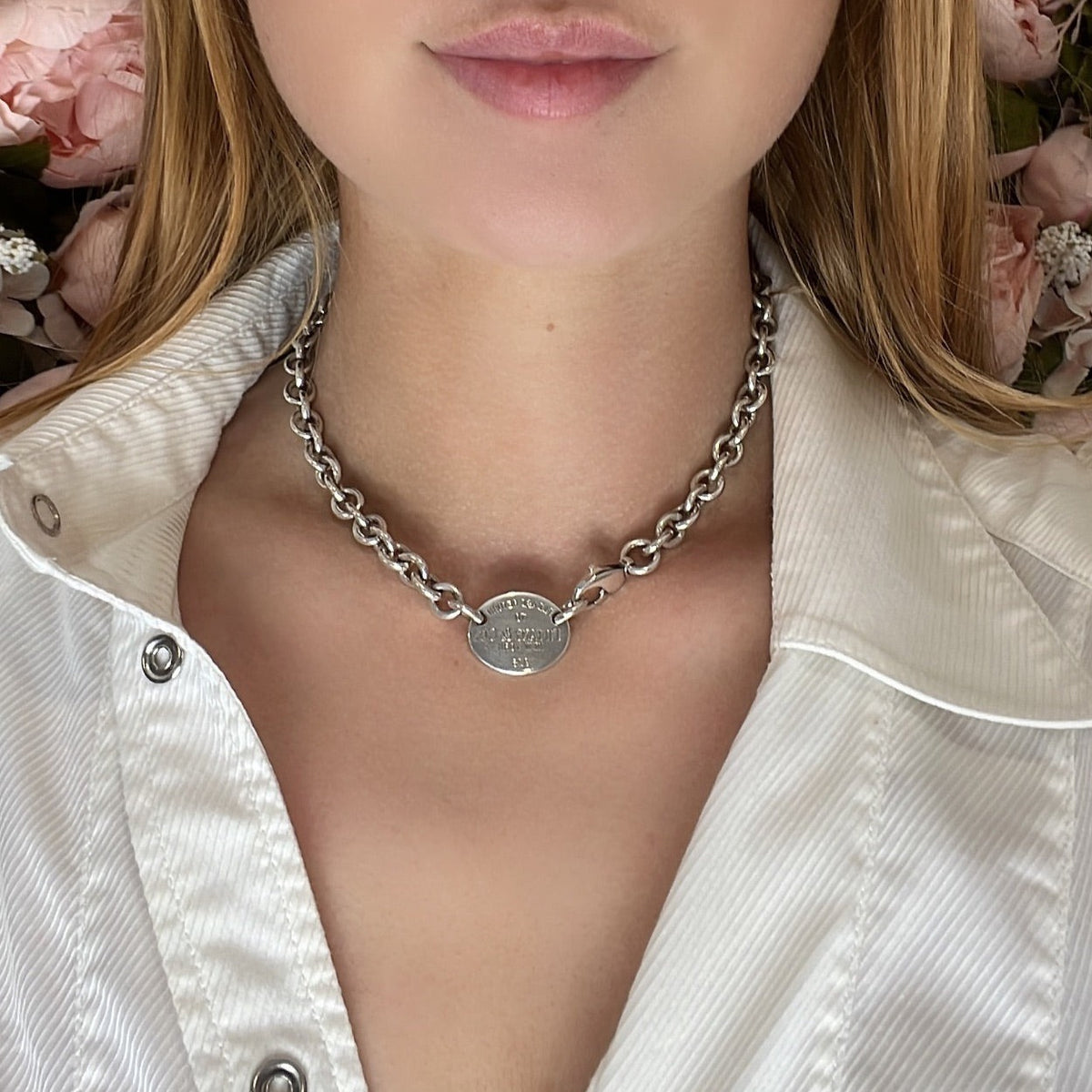 Tiffany Co Return To Tiffany Sterling Silver Oval Tag Choker