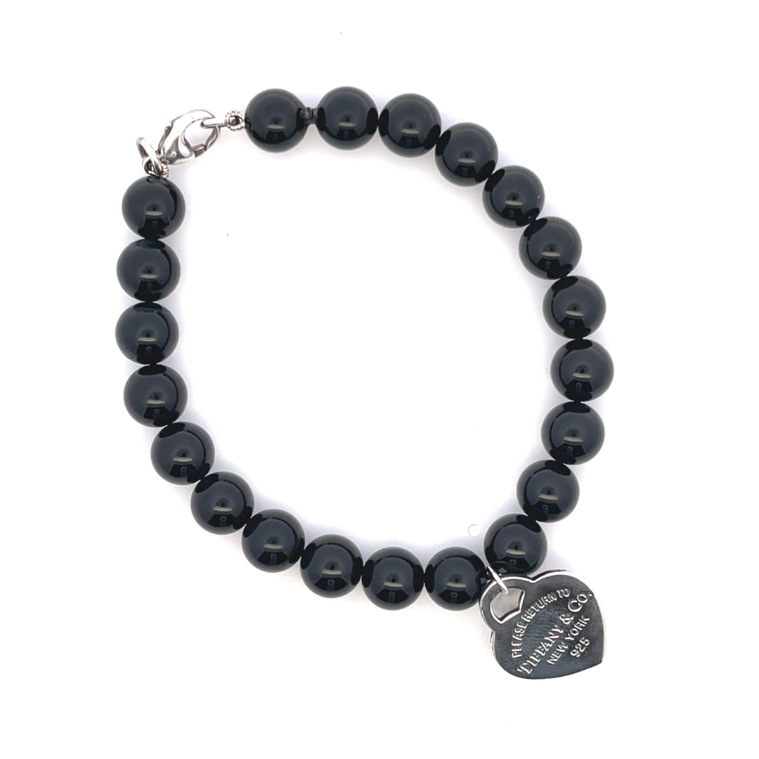 Tiffany & Co Return To Tiffany Black Onyx Bead Heart Tag Sterling
