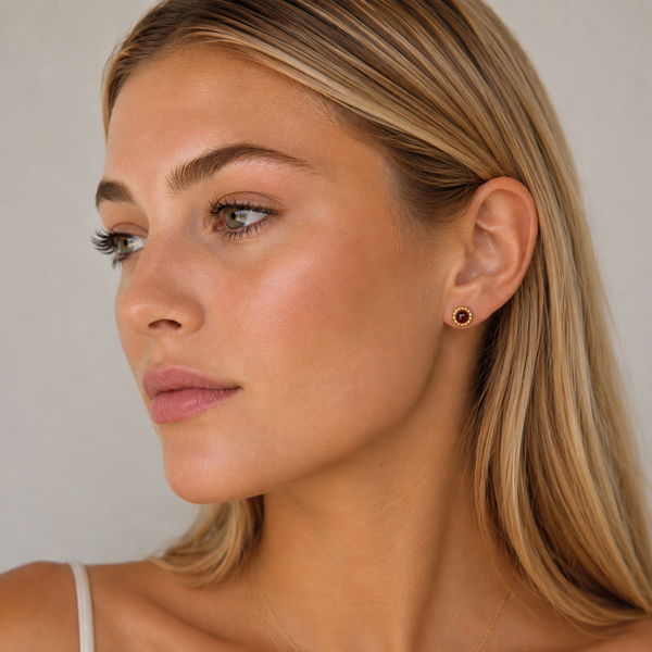 Gold Milgrain Birthstone Earrings