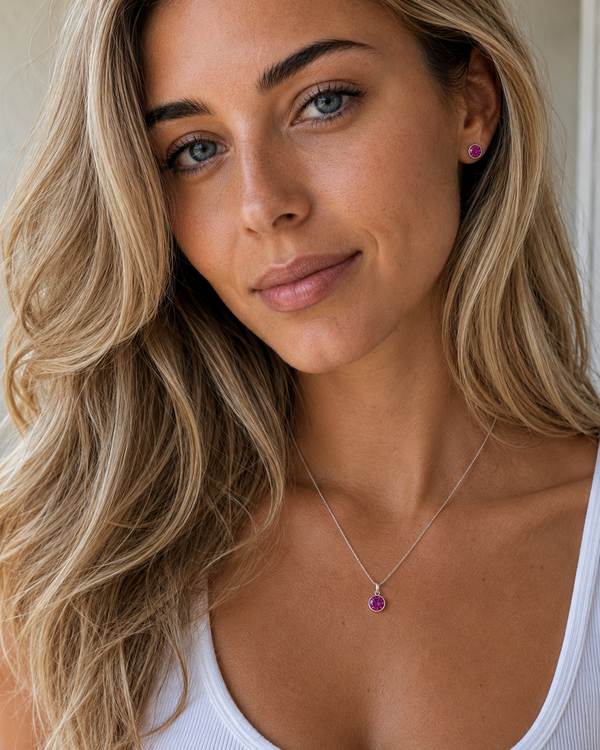Silver Crystal Charm Birthstone Necklace