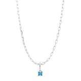 Silver Birthstone Paperclip Charm Necklace