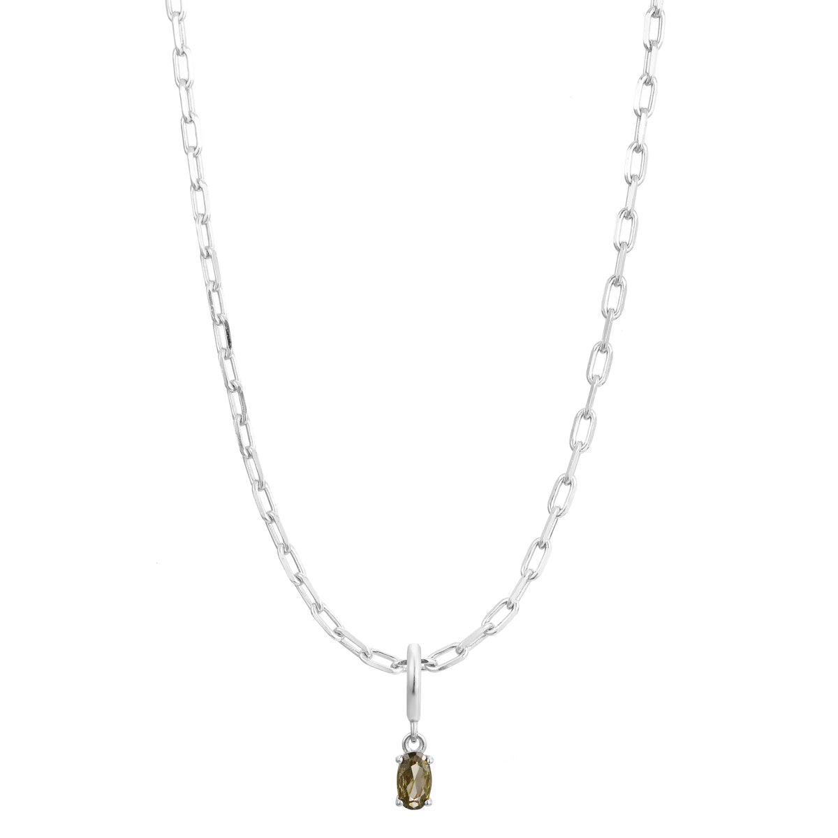 Silver Birthstone Paperclip Charm Necklace