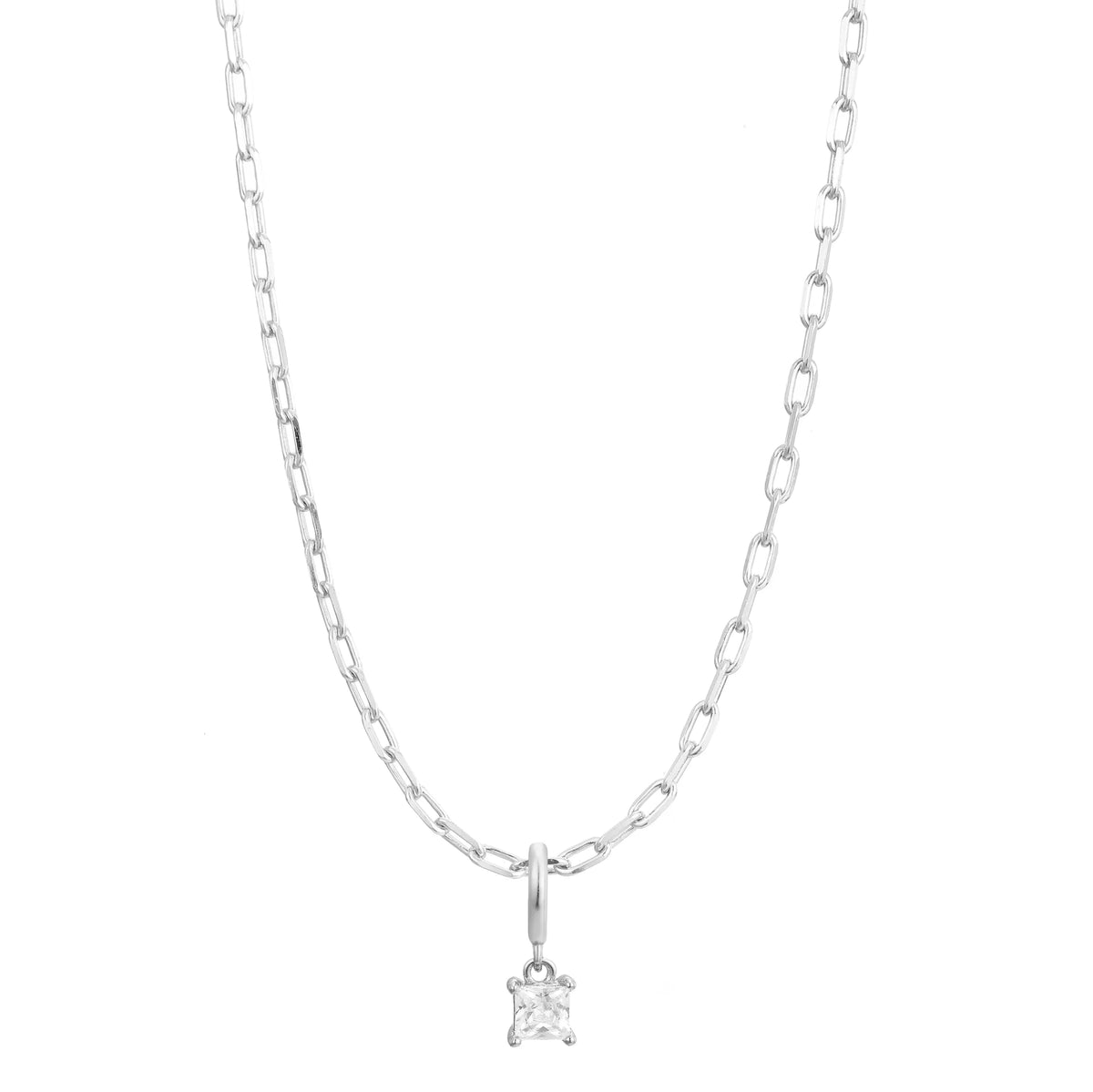 Silver Birthstone Paperclip Charm Necklace