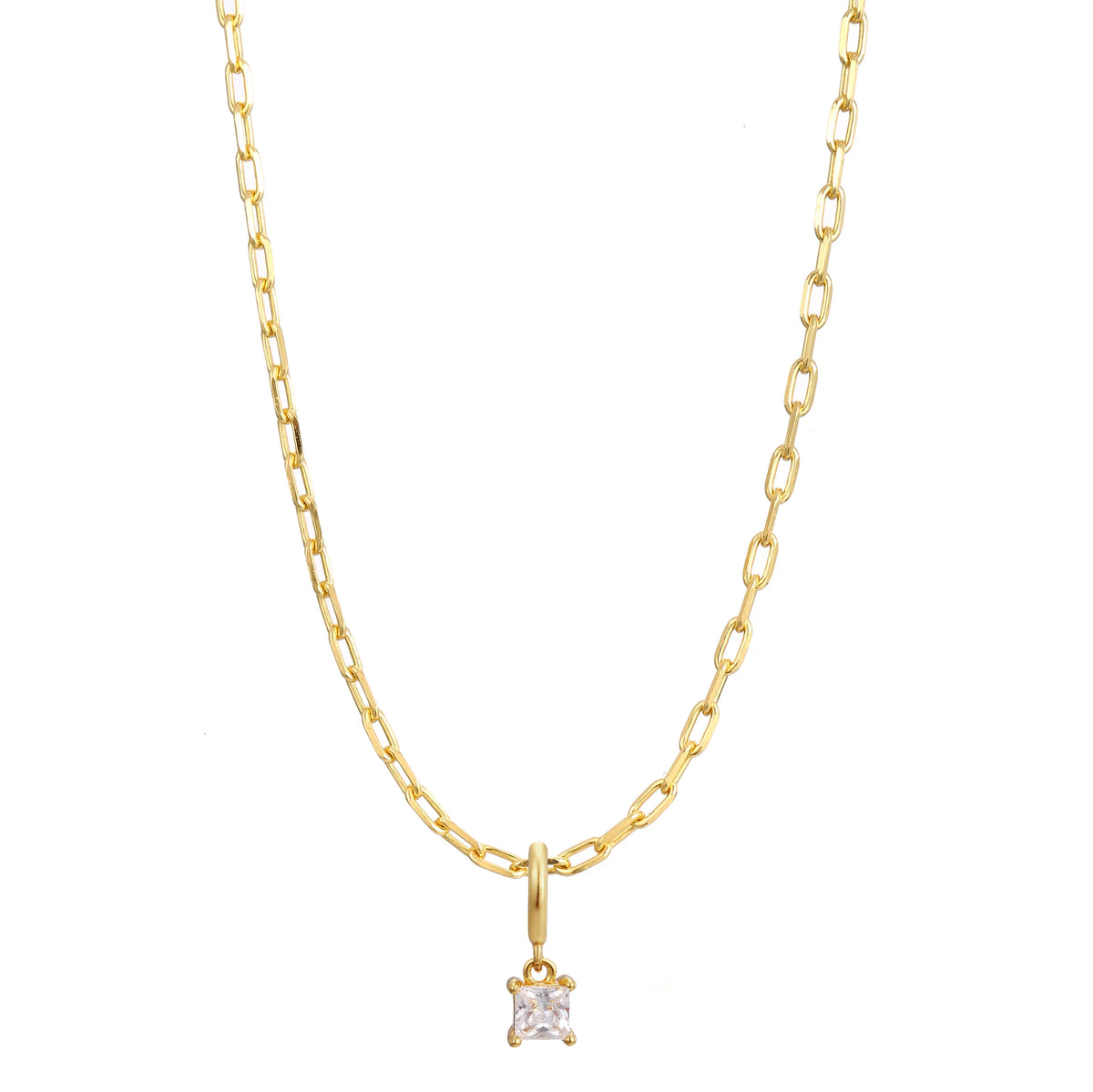 Gold Birthstone Paperclip Charm Necklace