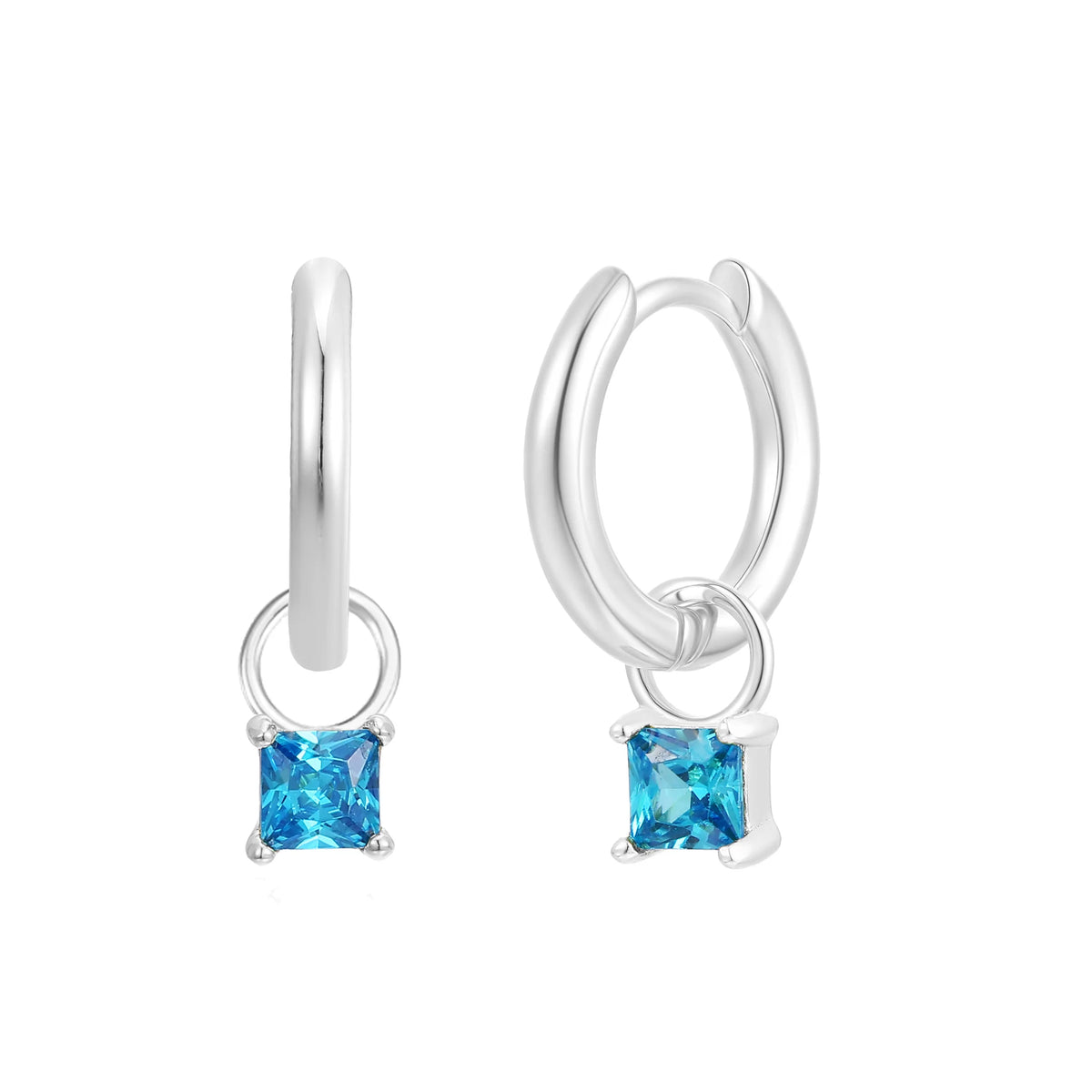 Silver Birthstone Huggie Charm Earring