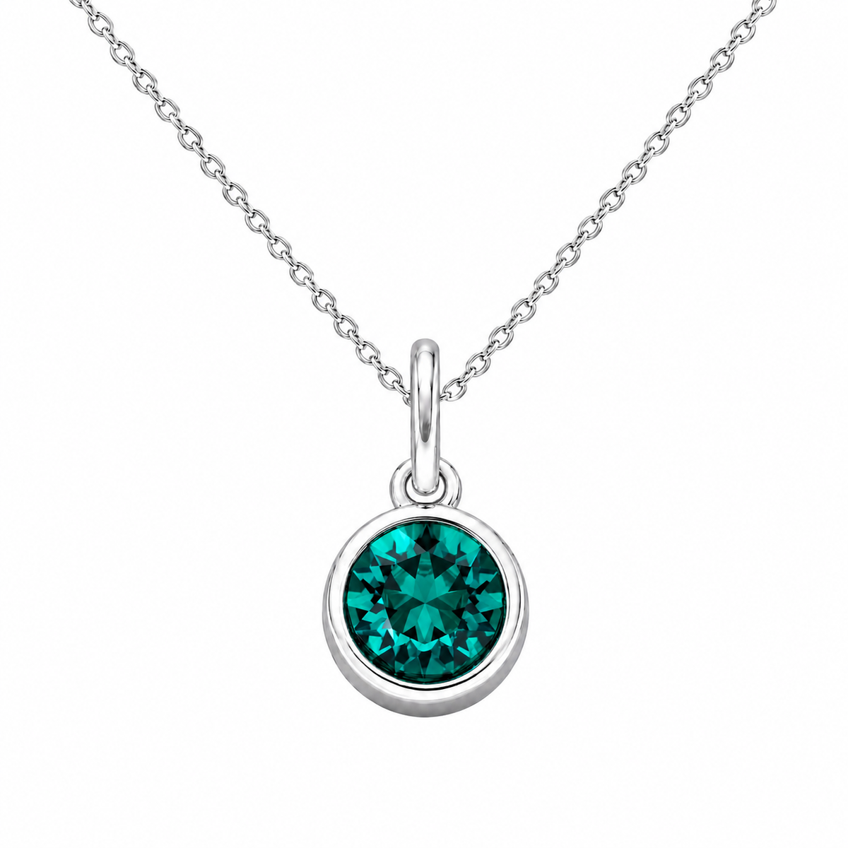 Silver Crystal Charm Birthstone Necklace