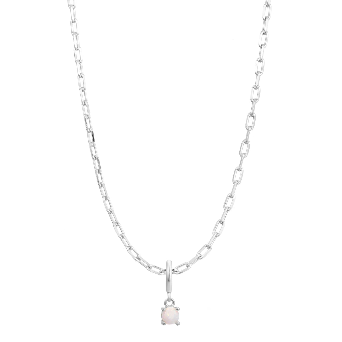 Silver Birthstone Paperclip Charm Necklace