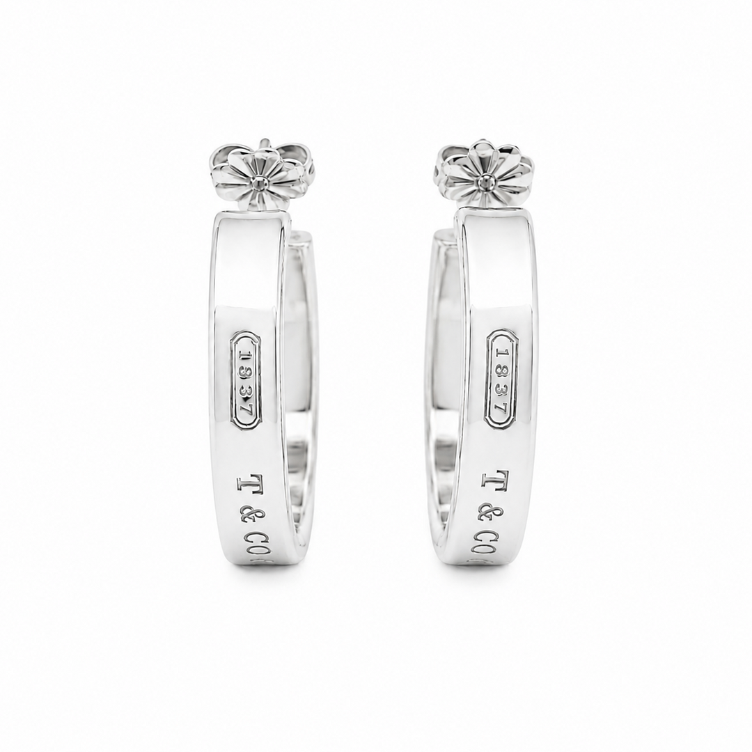 Tiffany & Co 1837 Sterling Silver Medium 26mm Hoop Earrings