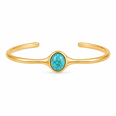 Turquoise Oval Gold Cuff Bracelet
