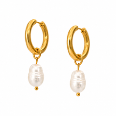 Pearl Hoop Earrings - Gold Tone