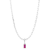 Silver Birthstone Paperclip Charm Necklace