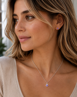 Silver Crystal Teardrop Birthstone Necklace