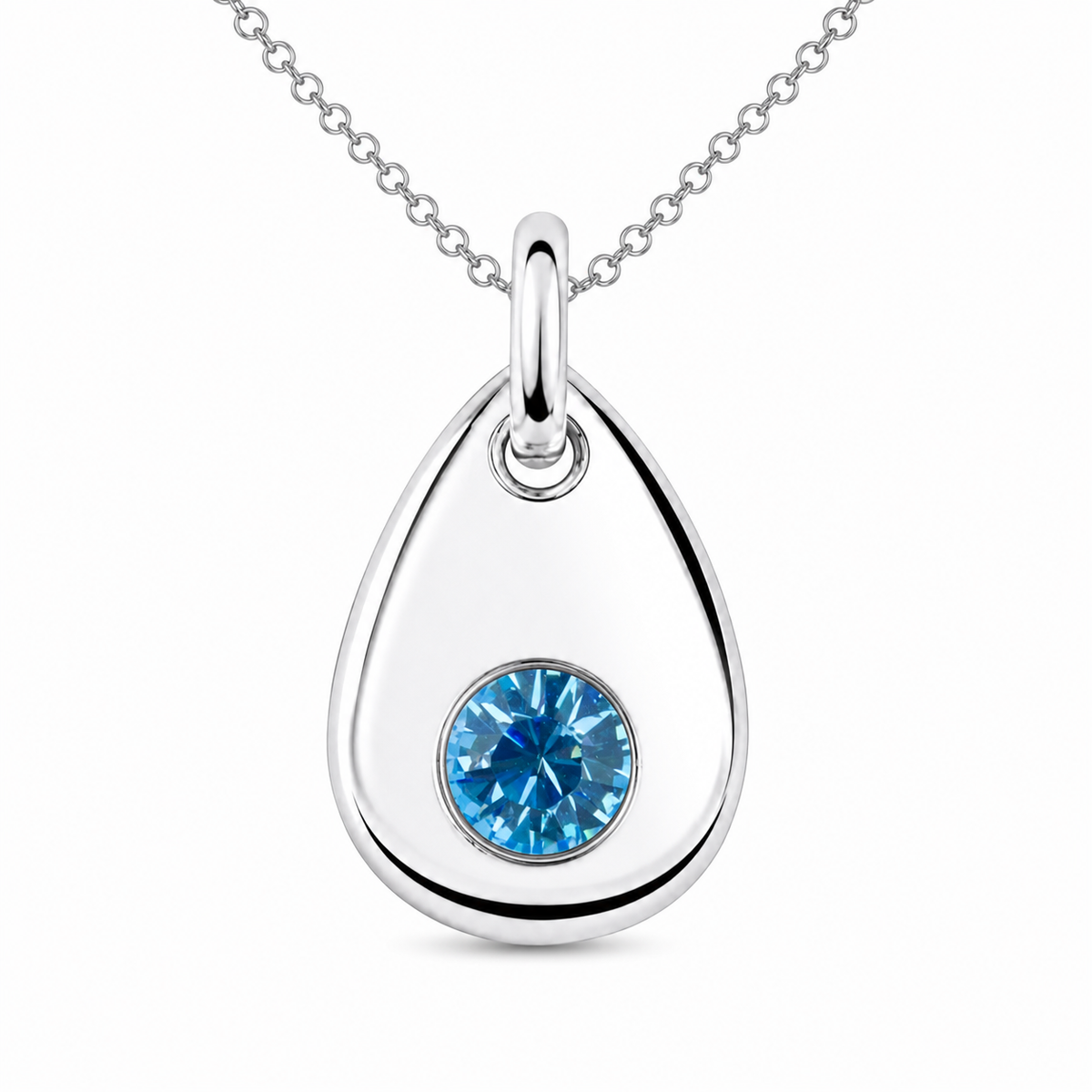 Silver Crystal Teardrop Birthstone Necklace
