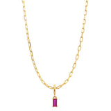Gold Birthstone Paperclip Charm Necklace