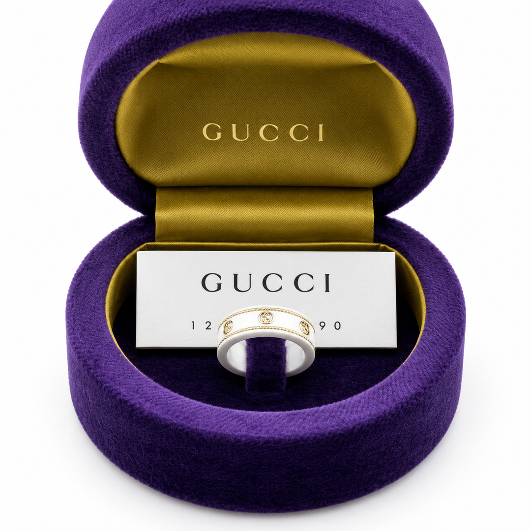 Gucci Icon 18ct Yellow Gold Interlocking G Ring Size : K (11