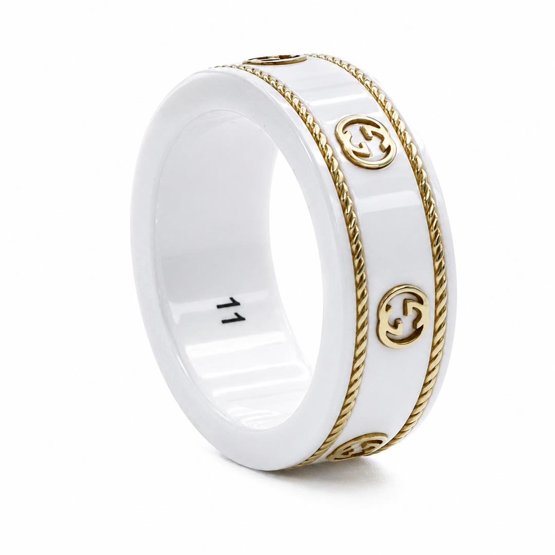 Gucci Icon 18ct Yellow Gold Interlocking G Ring Size : K (11