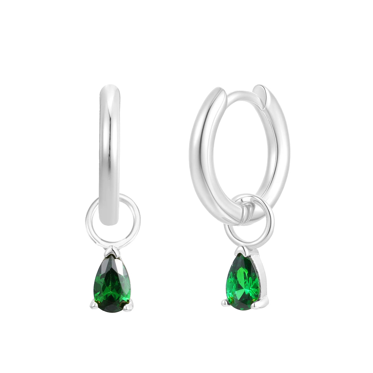 Silver Birthstone Huggie Charm Earring
