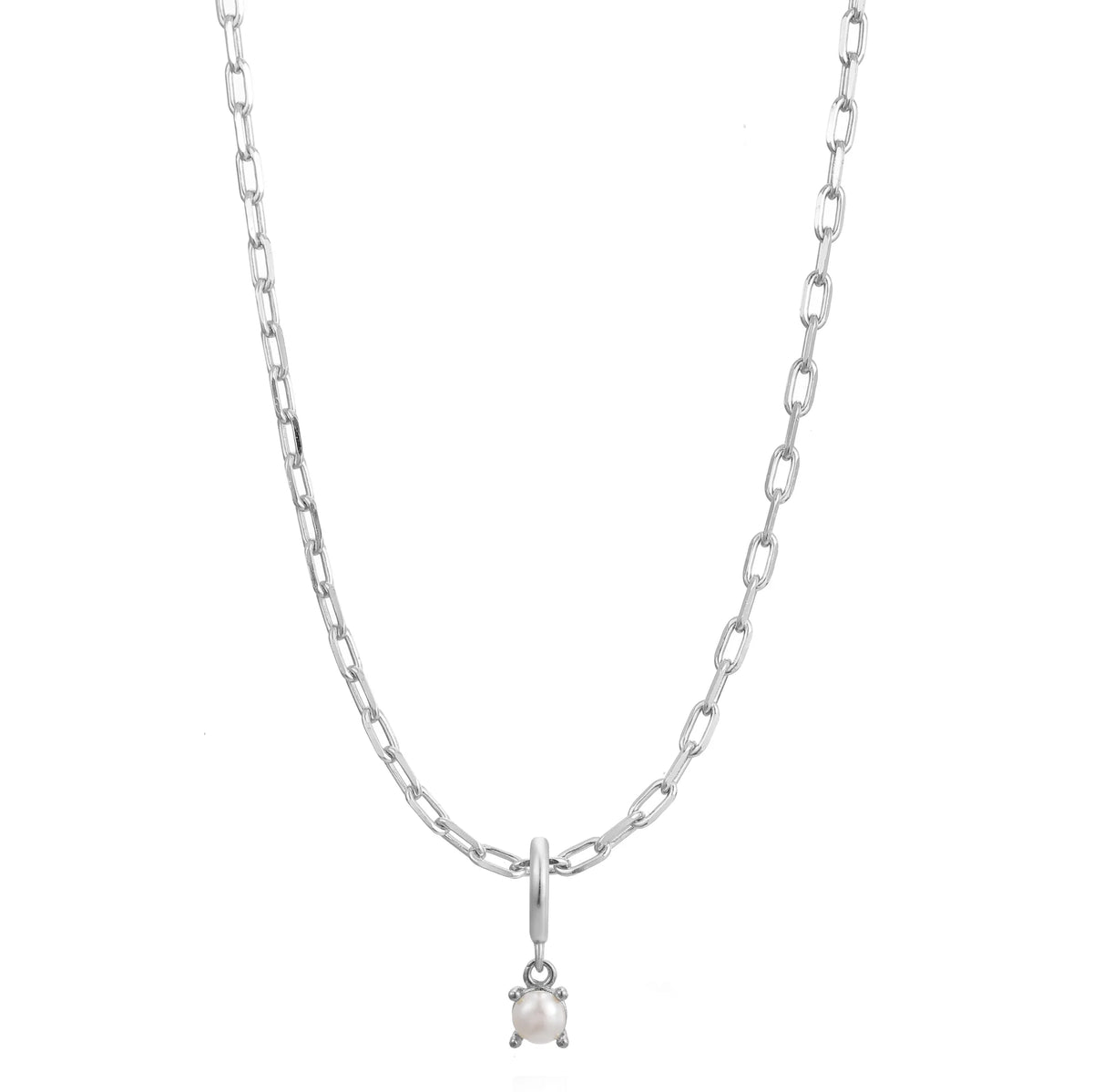 Silver Birthstone Paperclip Charm Necklace
