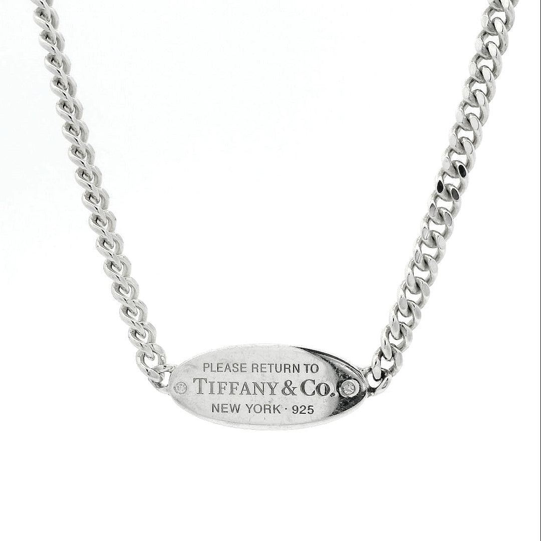 Tiffany & Co Return To Tiffany Sterling Silver & Diamond Oval ID