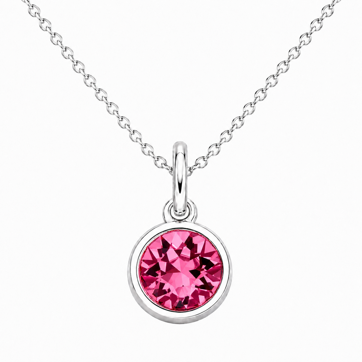 Silver Crystal Charm Birthstone Necklace