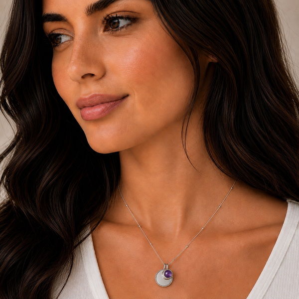 Silver Milgrain Birthstone Necklace