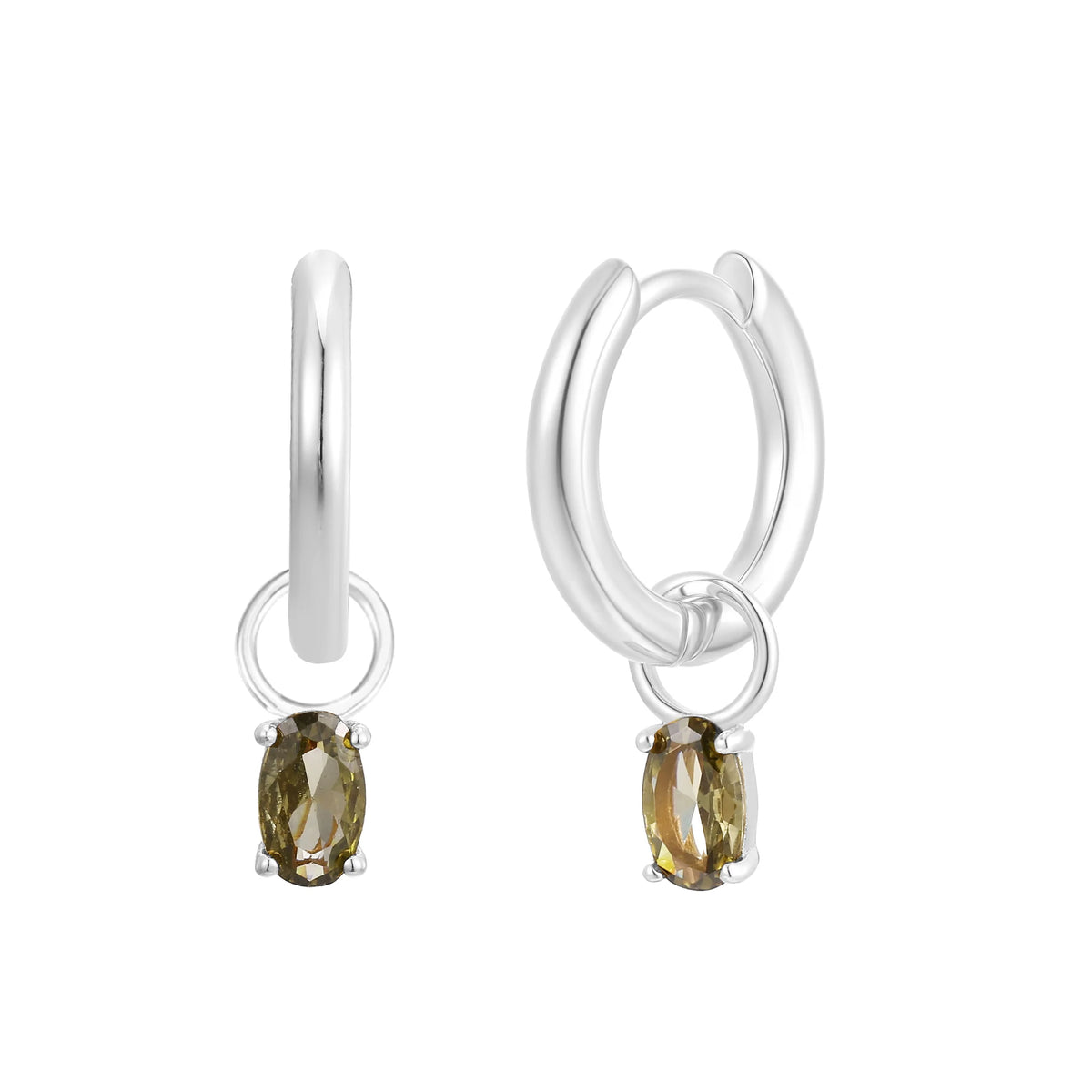 Silver Birthstone Huggie Charm Earring