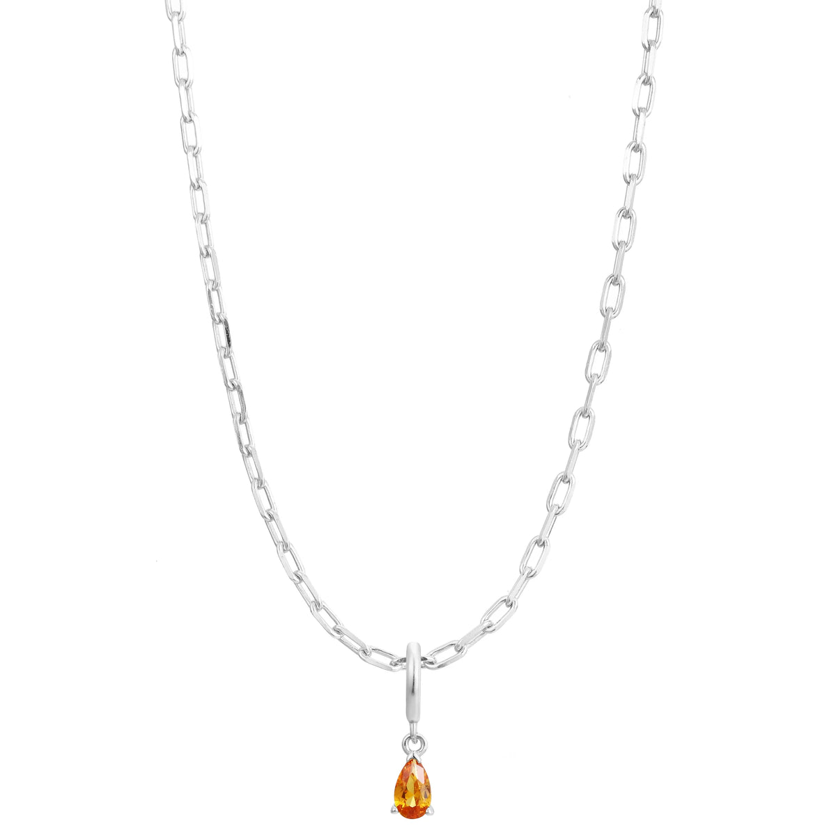Silver Birthstone Paperclip Charm Necklace