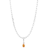 Silver Birthstone Paperclip Charm Necklace