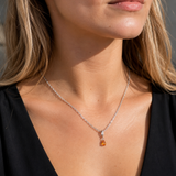Silver Birthstone Paperclip Charm Necklace