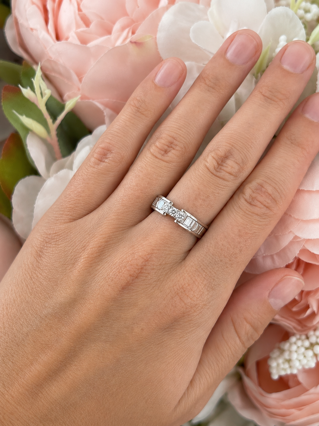 Tiffany & Co Atlas Trilogy 18ct White Gold & 0.18ct Diamond Ring