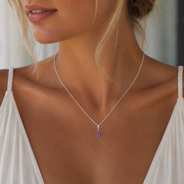 Silver Birthstone Paperclip Charm Necklace