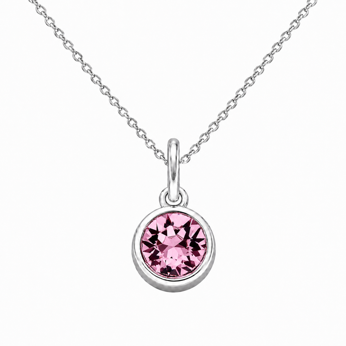 Silver Crystal Charm Birthstone Necklace