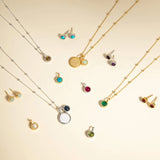 Gold Milgrain Birthstone Earrings