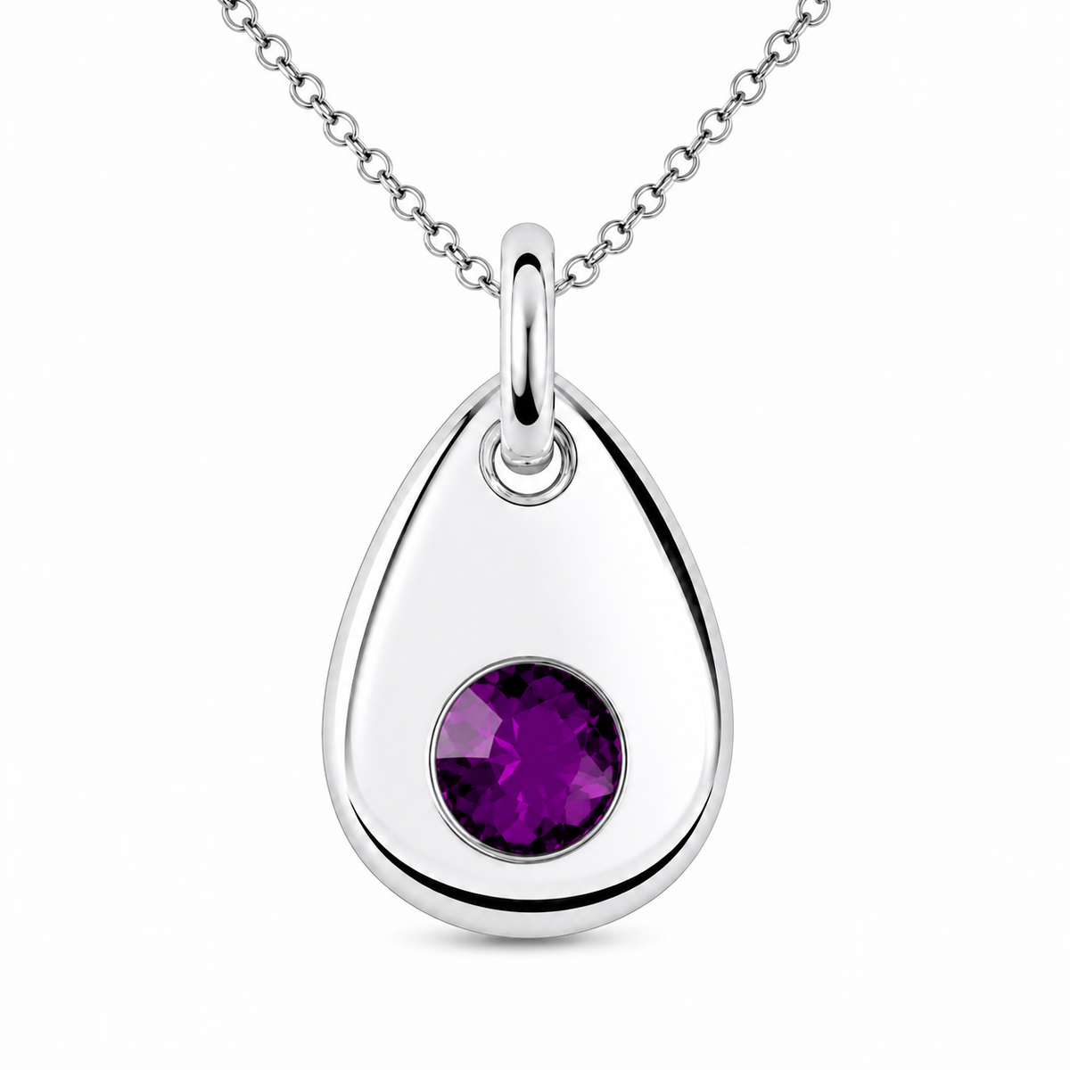 Silver Crystal Teardrop Birthstone Necklace