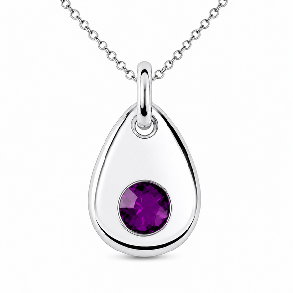Silver Crystal Teardrop Birthstone Necklace