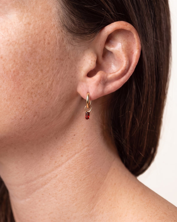 Gold Birthstone Huggie Charm Earring