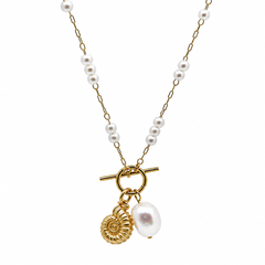 Pearl & Ammonite T Bar Necklace