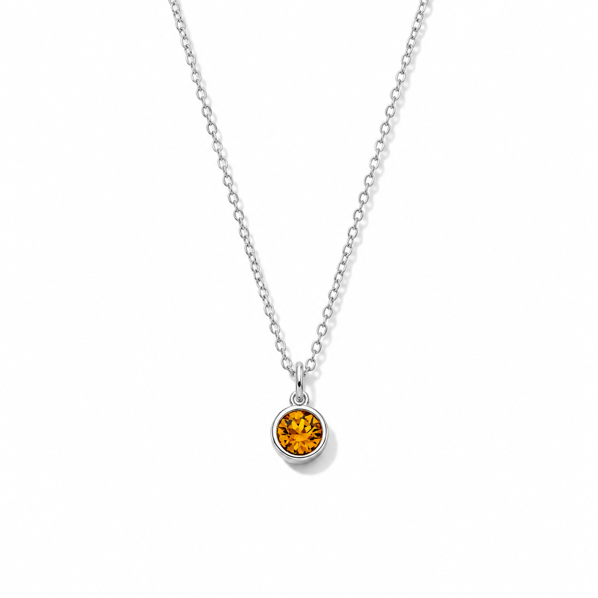 Silver Crystal Charm Birthstone Necklace