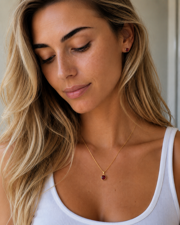 Gold Crystal Charm Birthstone Necklace