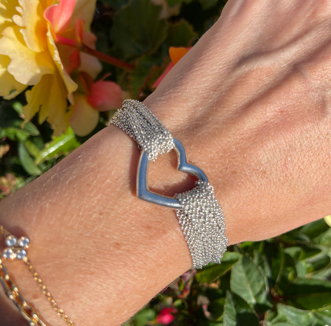 Tiffany & Co Sterling Silver Multi Strand Chain Mesh Heart Toggle